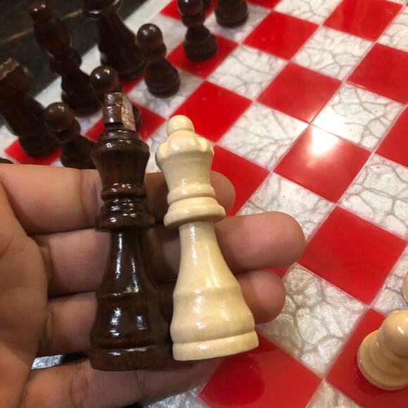 Resin Chess Set - Castle Red (Wood Pieces) - Picture 5 of 11